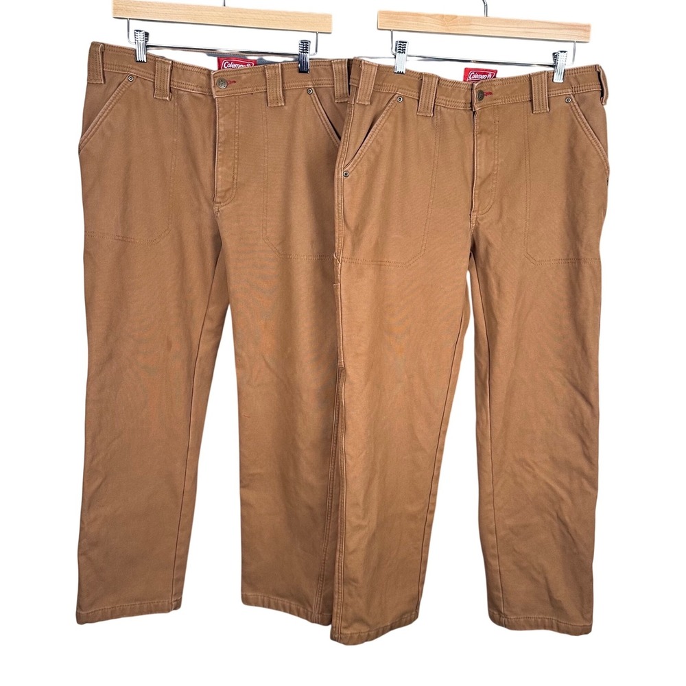 Coleman Mens Fleece Bundle Lined Canvas Utility Work Pants Brown 34x32